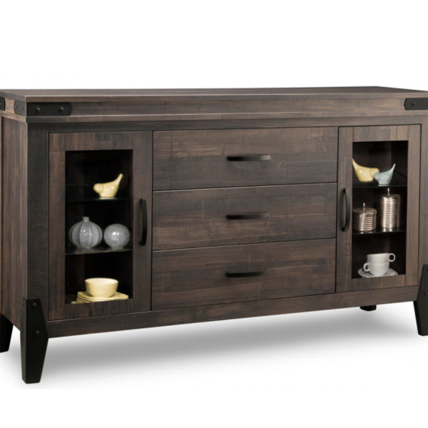 rustic solid wood chattanooga metal accent sideboard with glass display doors
