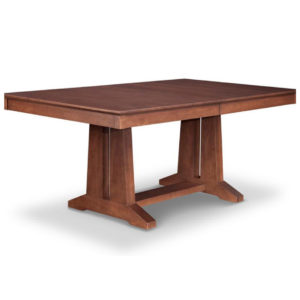 solid wood brookyln trestle table by handstone shown in premium maple wood