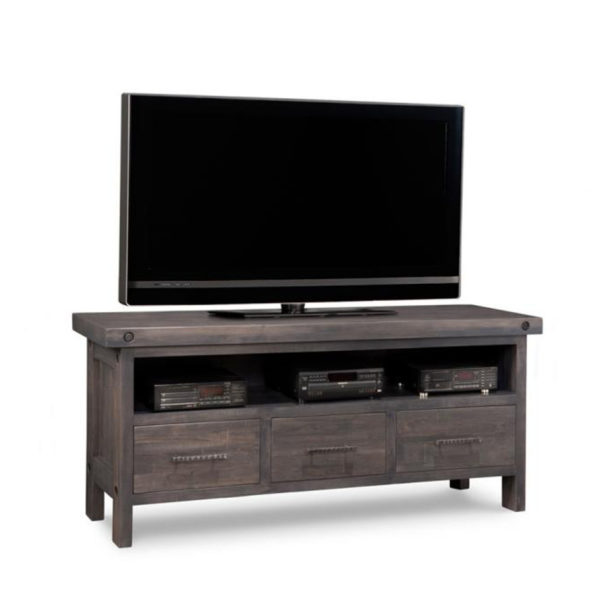raftersolid rustic maple wood handstone furniture rafters tv console stands 62 tv console, living room, living room furniture, console, tv console, tv, hdtv, storage, storage ideas, solid wood, made in Canada, Canadian made, maple, oak, cherry, solid maple, heritage maple, solid oak, solid cherry, rustic, rustic design, drawer, drawers, shelves, storage solutions, custom, custom furniture, entertainment