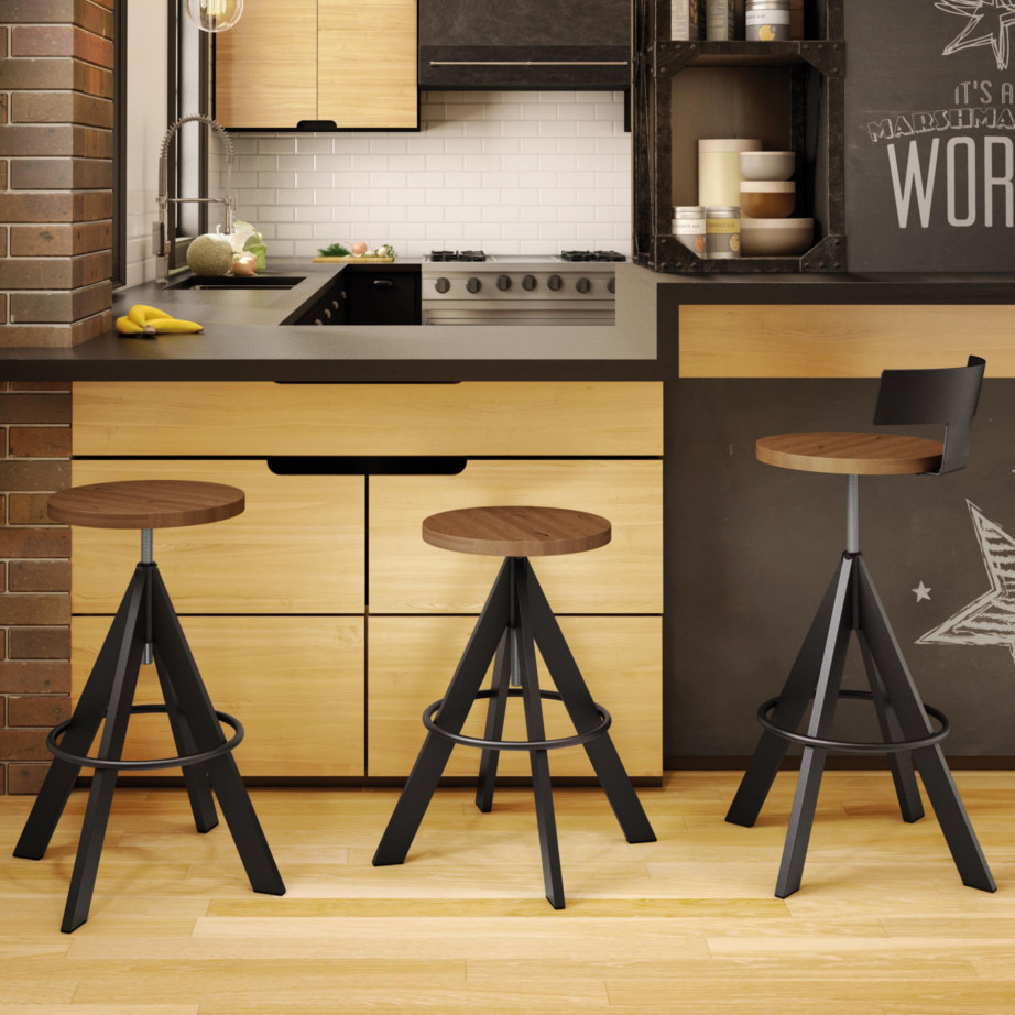 made in canada custom uplift stool in moder farmhouse kitchen