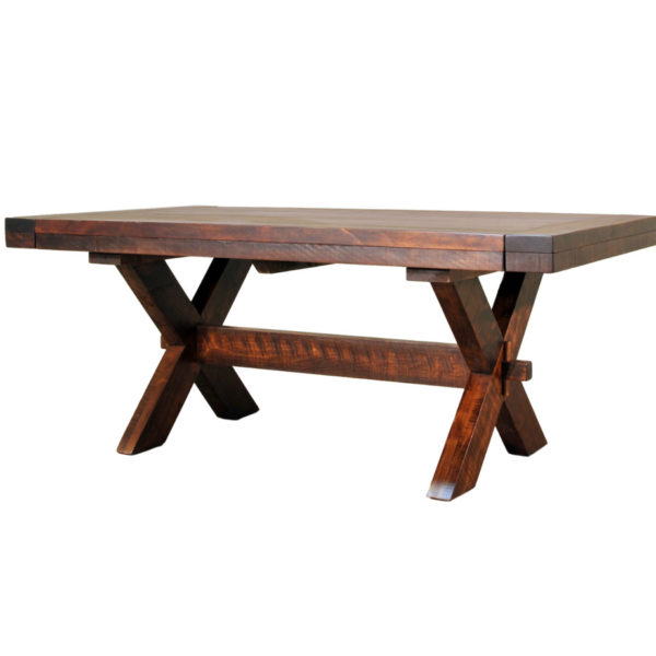 canadian made buxton trestle table in distressed solid wood