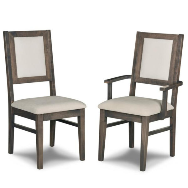wood and fabric combination contempo dining chair with arm chair option