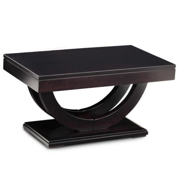 solid modern dark wood contempo pedestal table in condo size