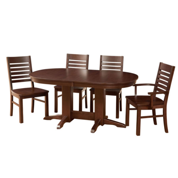solid wood canadian made oval contemporary trestle table with leaf option