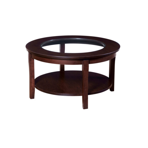 canadian made round soho coffee table with glass insert top