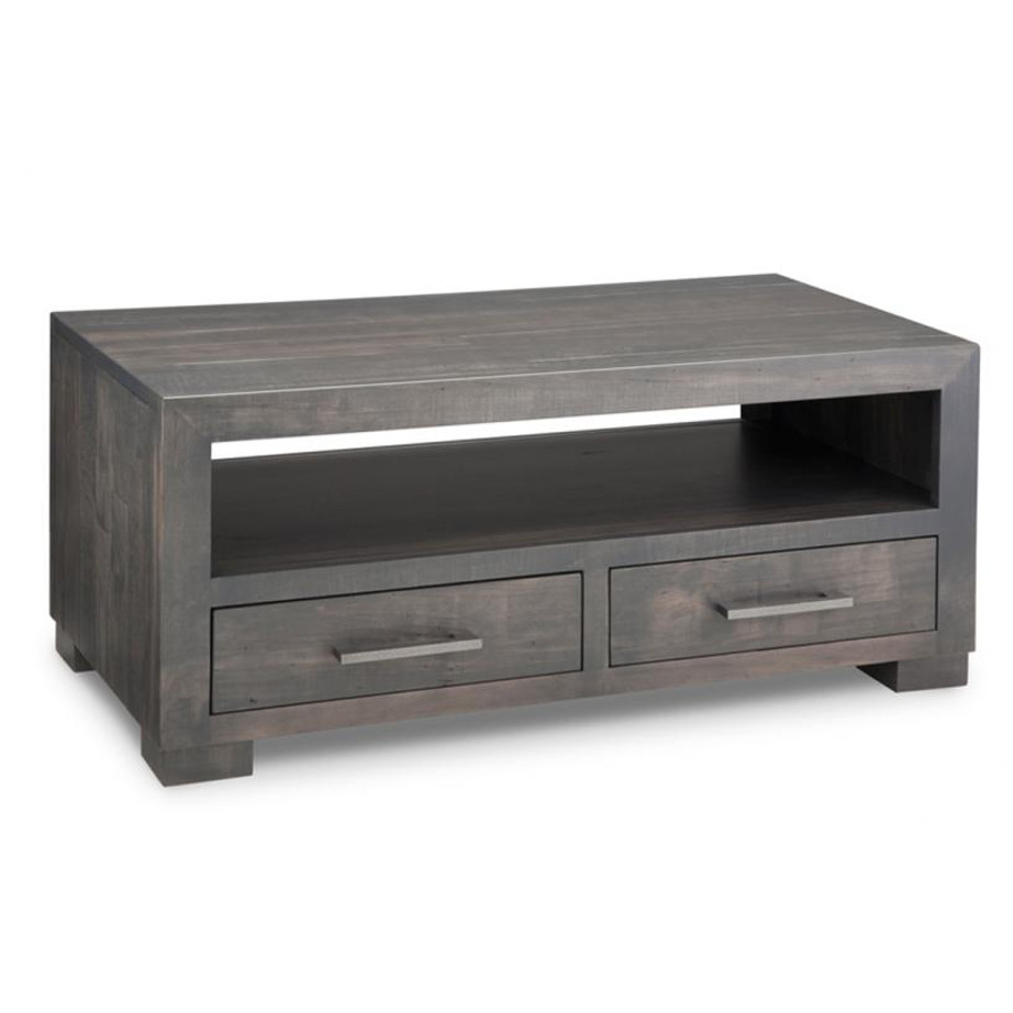 solid rustic maple wood steel city coffee table with drawers on bottom