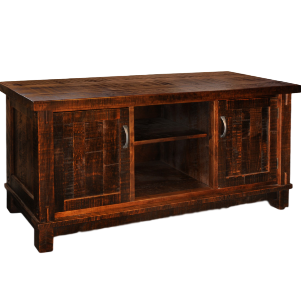 solid distressed wood farmhouse timber tv console as tv stand