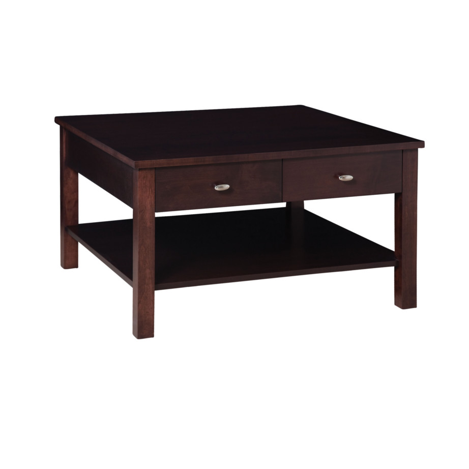 made in canada solid wood yaletown square coffee table with 2 drawers