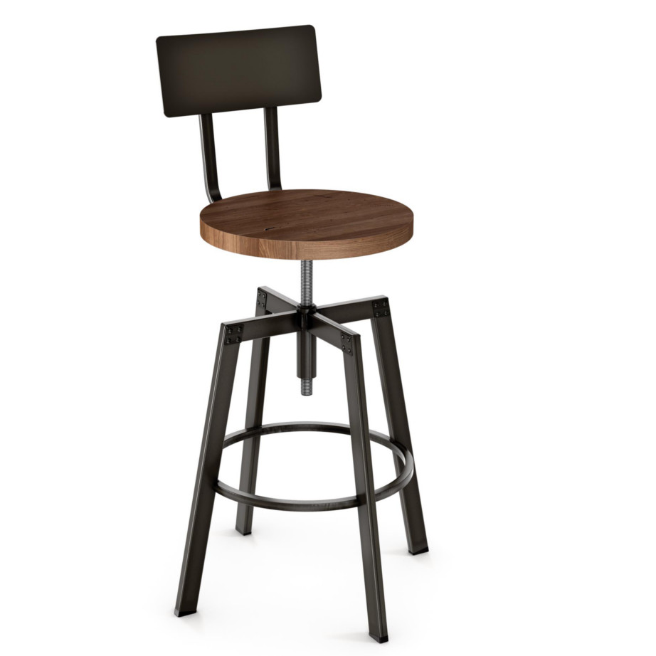 rustic wood architect stool with solid wood seat