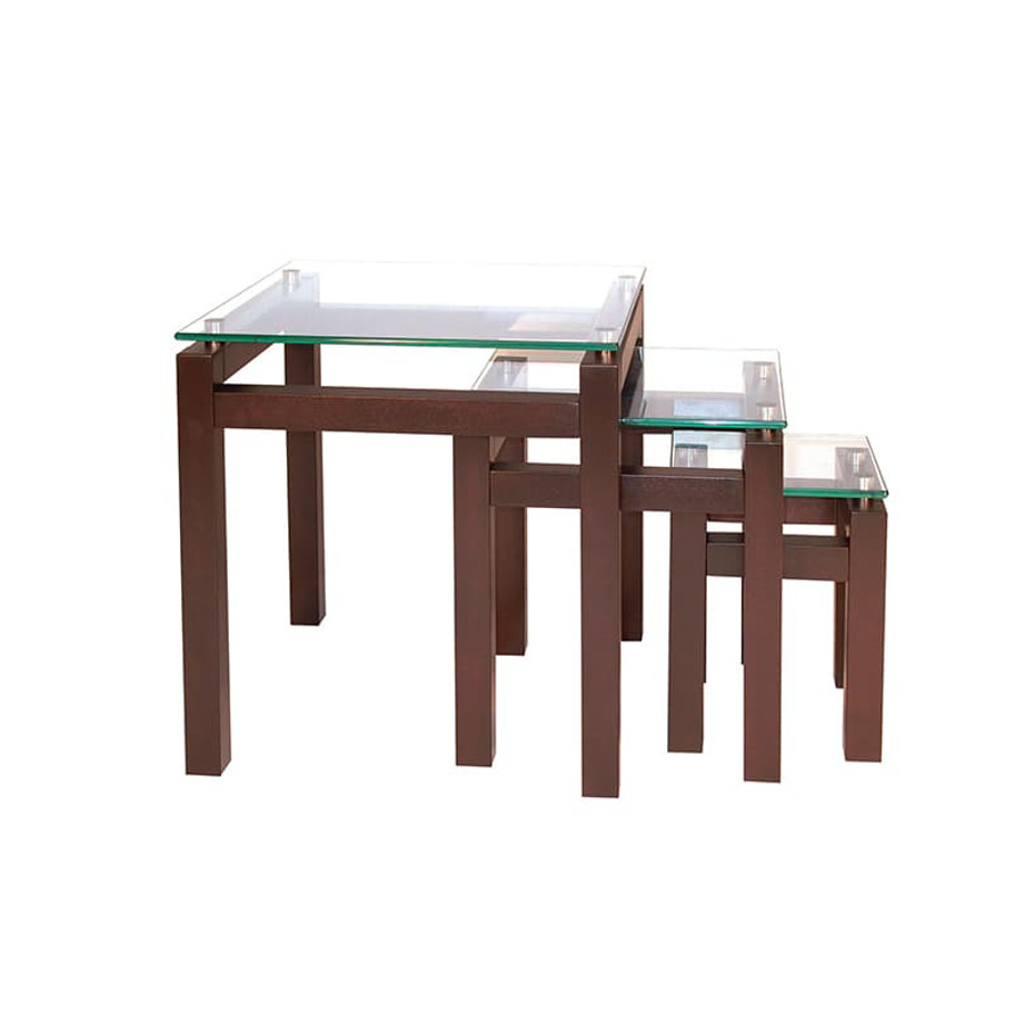 modern wood cubik nesting table set with glass top