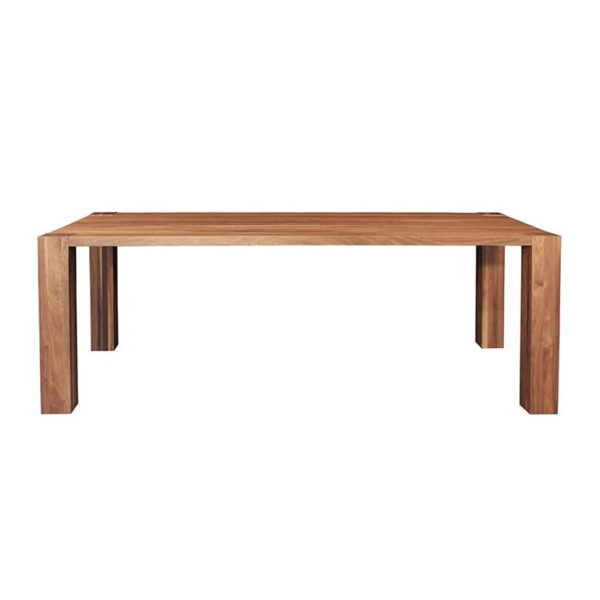mid centruy modern walnut wood heel dining room table with large legs