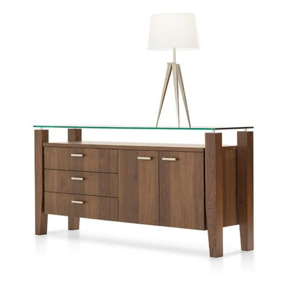 modern wood mika buffet with drawers and glass top