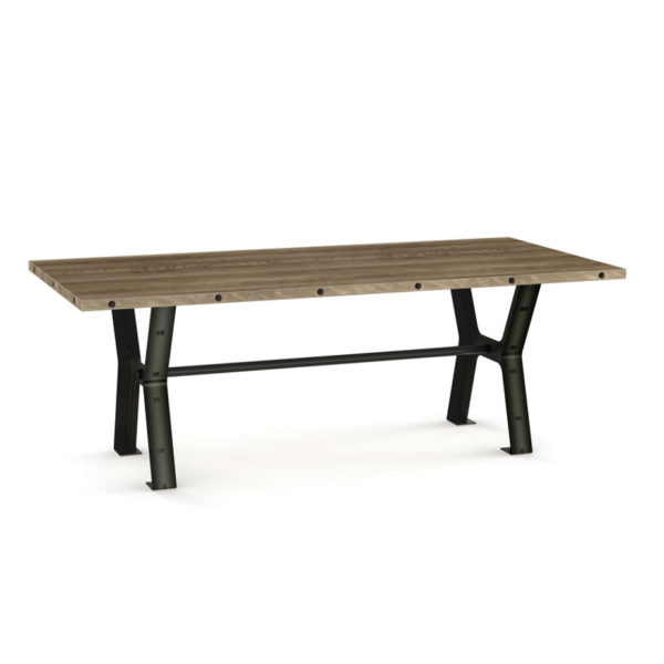 solid rustic wood and metal base parade trestle table from amsico