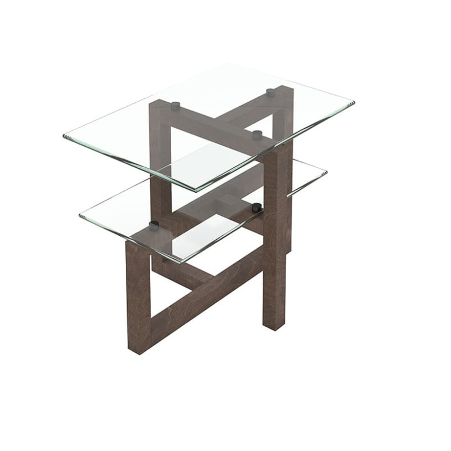 glass tops and modern wood frame on the tekno end table