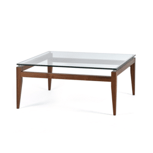 Contemporary Alex Square Coffee Table - Includes Glass Top and Walnut Wood Frame