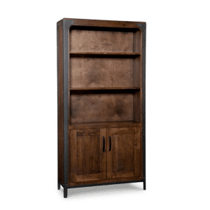 Industrial Style Furniture - Portland Bookcase with Metal Frame Legs and Doors