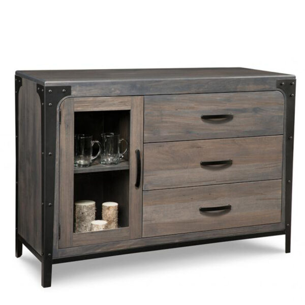 made in canada portland display sideboard with glass door and drawers