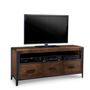 solid rustic wood portland tv console with 3 drawers
