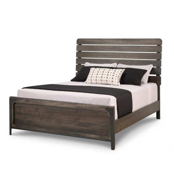solid wood portland bed with low footboard and slatted headboard