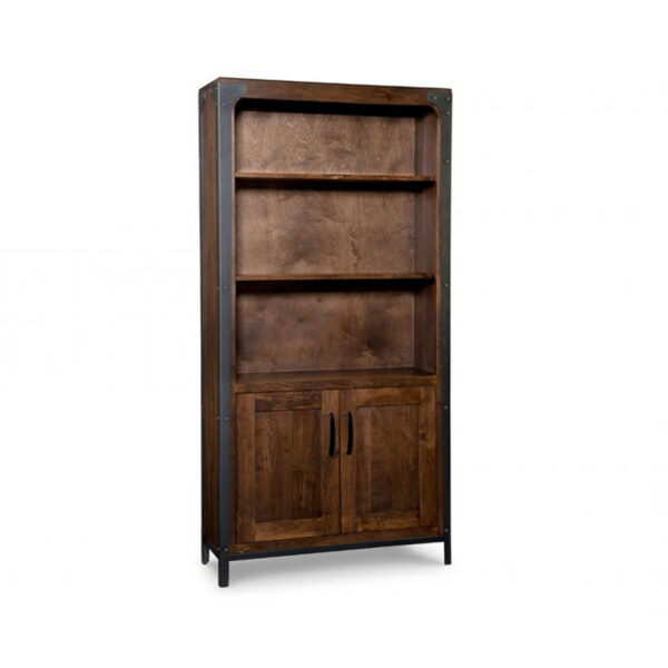 solid wood portland tall bookcase with lower doors for storage