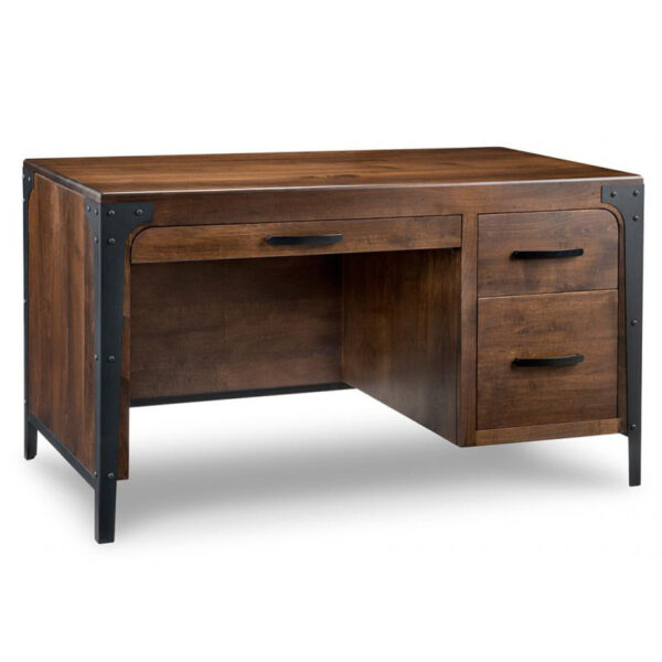 solid wood portland single desk with 3 drawers and metal legs