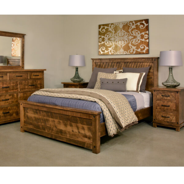 solid wood adirondack bedroom suite displayed in room setting