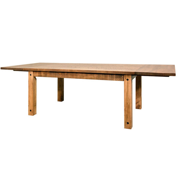 4 leags on adirondack dining table in solid rustic wood with leaf end extensions