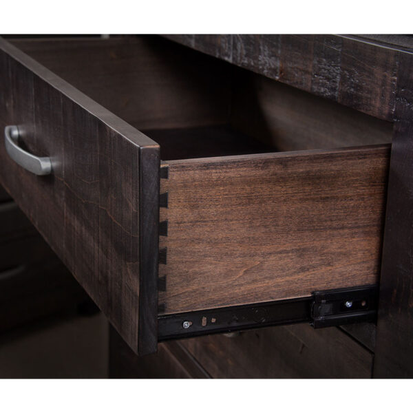 solid wood drawer box with dovetailed drawers and quality drawer hardware