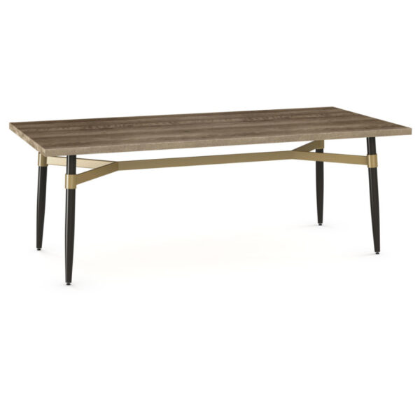 solid rustic wood top on the metal base of the link table creates a modern dining table