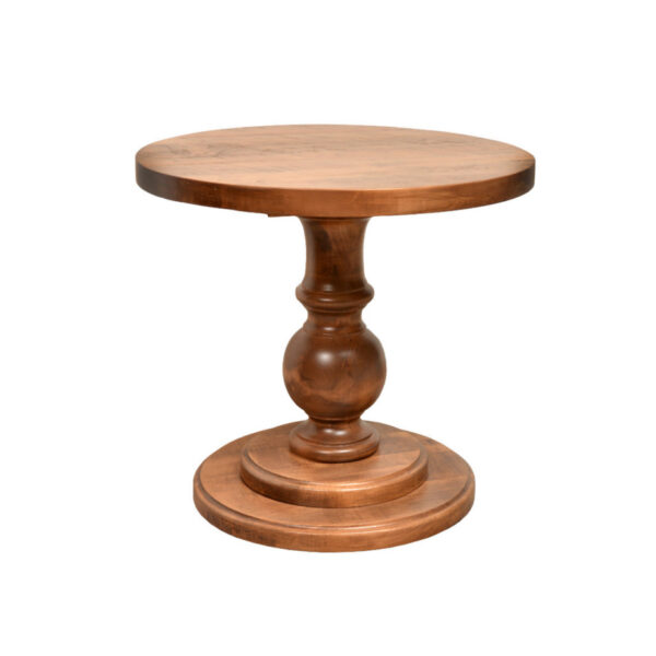 rustic wood arta end table with round top and traditional base