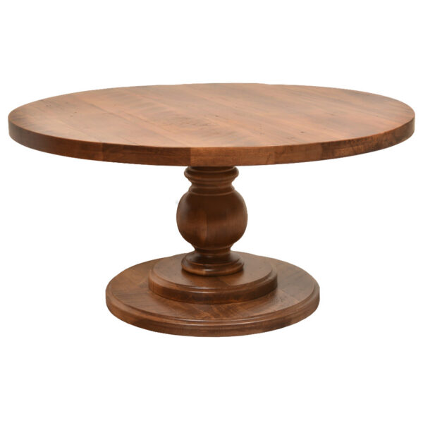 canadian made arta round coffee table with traditional wood base