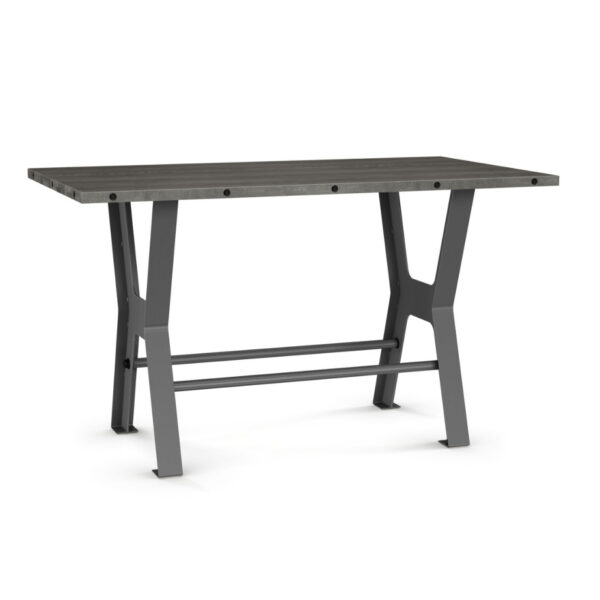 solid rustic wood parade pub table with metal base in rustic industrial design