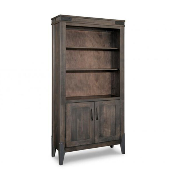 canadian made chattanooga bookcase with doors in rustic wood finishing