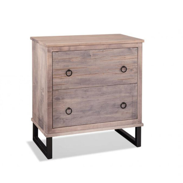 canadian made cumberland file cabinet with metal legs and rustic finishing