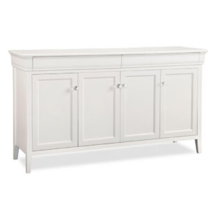 solid wood, canadian made montiecllo 4 door sideboard in painted white finish