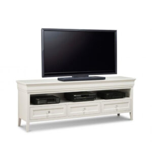 handstone monticello TV console with white finish on solid maple