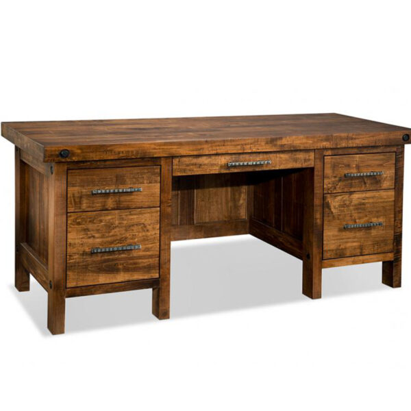 canadian made rafters desk with double pedestal in rustic wood finish