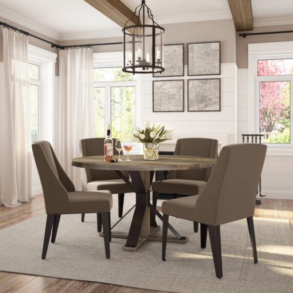 amisco industries bridget dining chair in kitchen with rustic wood table