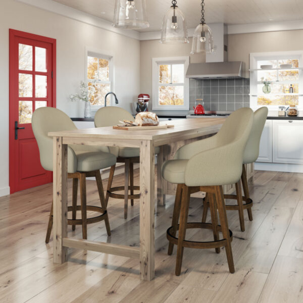 amsico collin stool with wood swivel base in kitchen at island