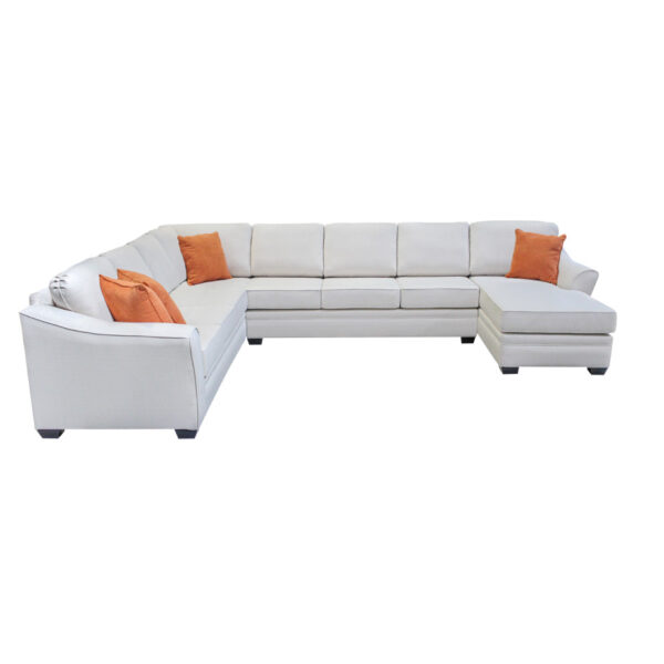 long custom layout of the tyson sectional in durable white fabric