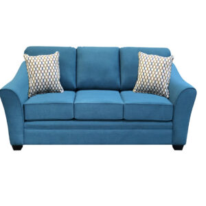front view of tyson sofa with sloping arms and three seat cushions