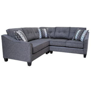 tufted back detail shown on the cambie sectional in modern dark grey fabric