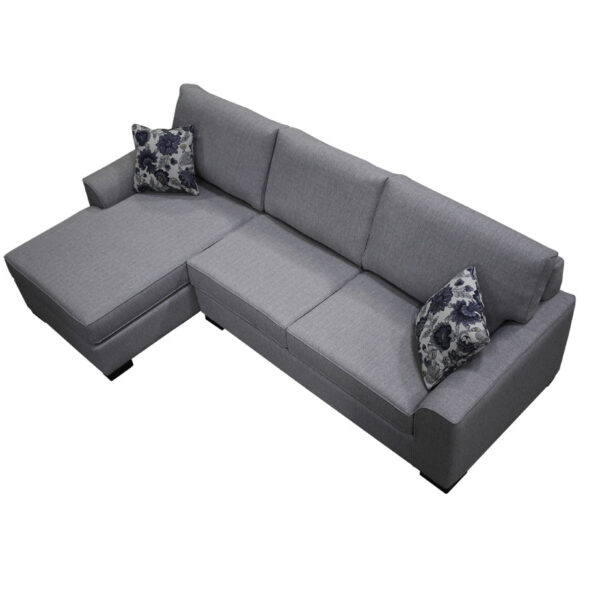top view of moberly sofa with chaise in custom tailored upholstery