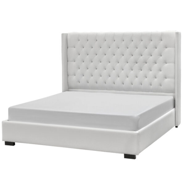 bestselling panama upholstered bed with tufted headboard in white fabric