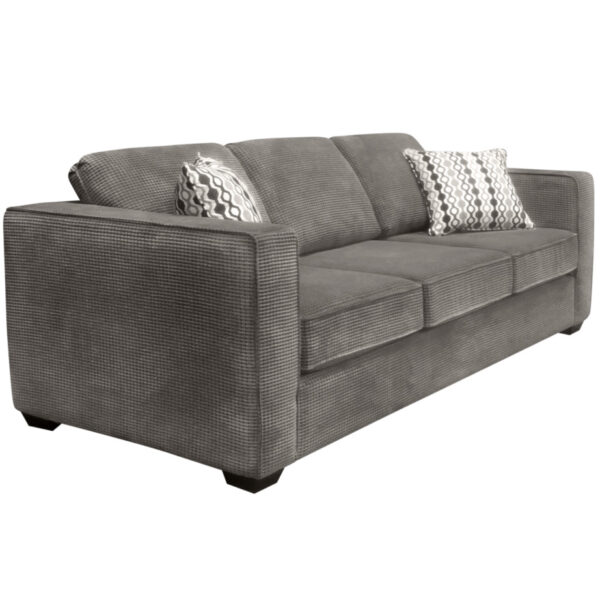 side profile of boston sofa with arm detail and shown in comfy fabric