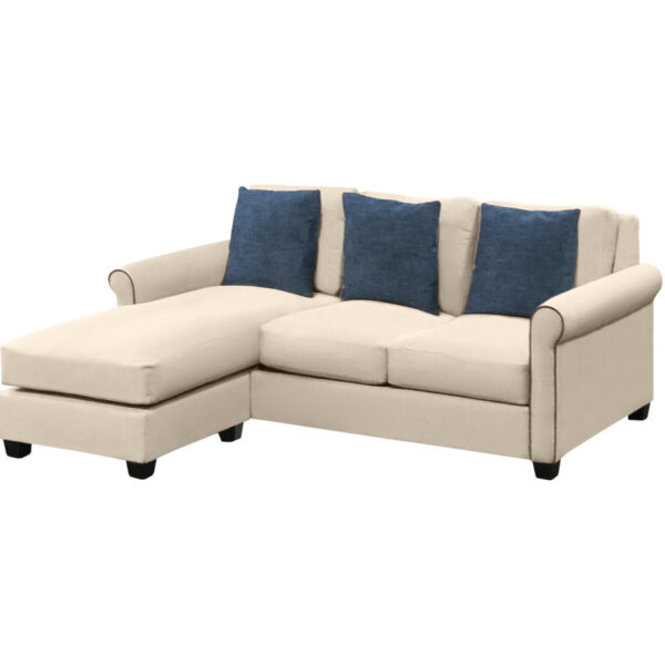 canadian made gene sectional with chaise with custom fabric and toss pillows