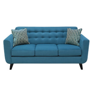 mid century modern kitsilano sofa in modern blue custom fabric