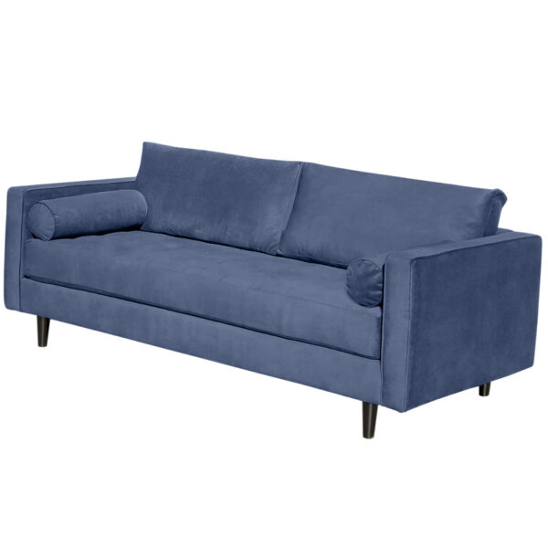 angela sofa in custom blue fabric with solid wood frame