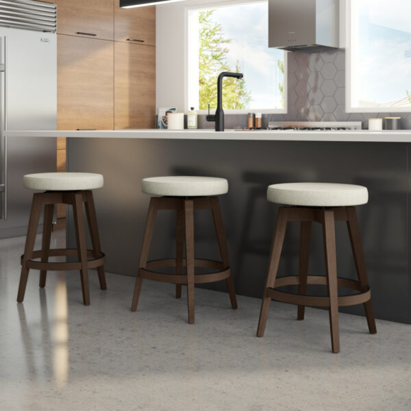 solid wood base anton stool by amisco with swivel shown at kitchen island