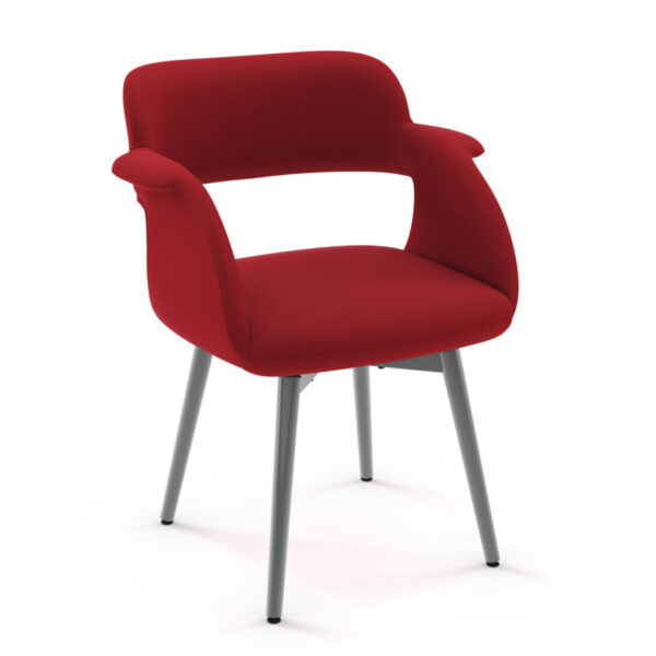 amisco canadian made sorrento chair in custom red fabric with metal legs